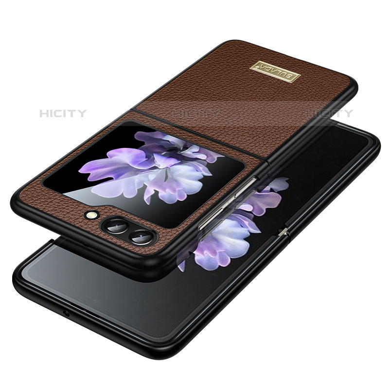 Coque Luxe Cuir et Plastique Housse Etui Mat LD3 pour Samsung Galaxy Z Flip5 5G Marron Plus