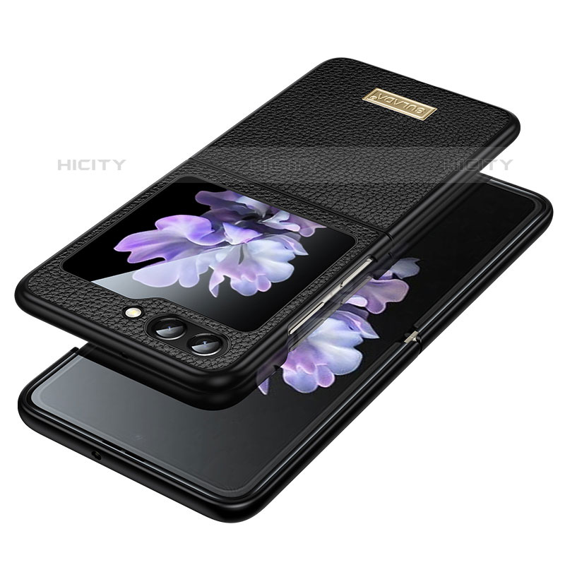 Coque Luxe Cuir et Plastique Housse Etui Mat LD3 pour Samsung Galaxy Z Flip5 5G Noir Plus