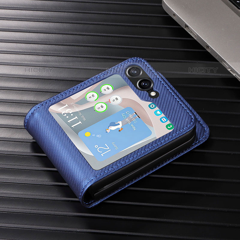 Coque Luxe Cuir et Plastique Housse Etui Mat LZ1 pour Samsung Galaxy Z Flip5 5G Bleu Plus