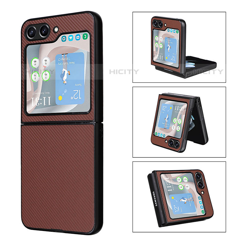 Coque Luxe Cuir et Plastique Housse Etui Mat LZ3 pour Samsung Galaxy Z Flip5 5G Marron Plus