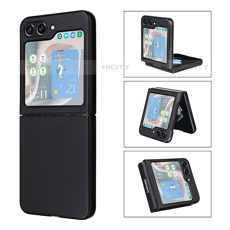 Coque Luxe Cuir et Plastique Housse Etui Mat LZ3 pour Samsung Galaxy Z Flip5 5G Noir Plus