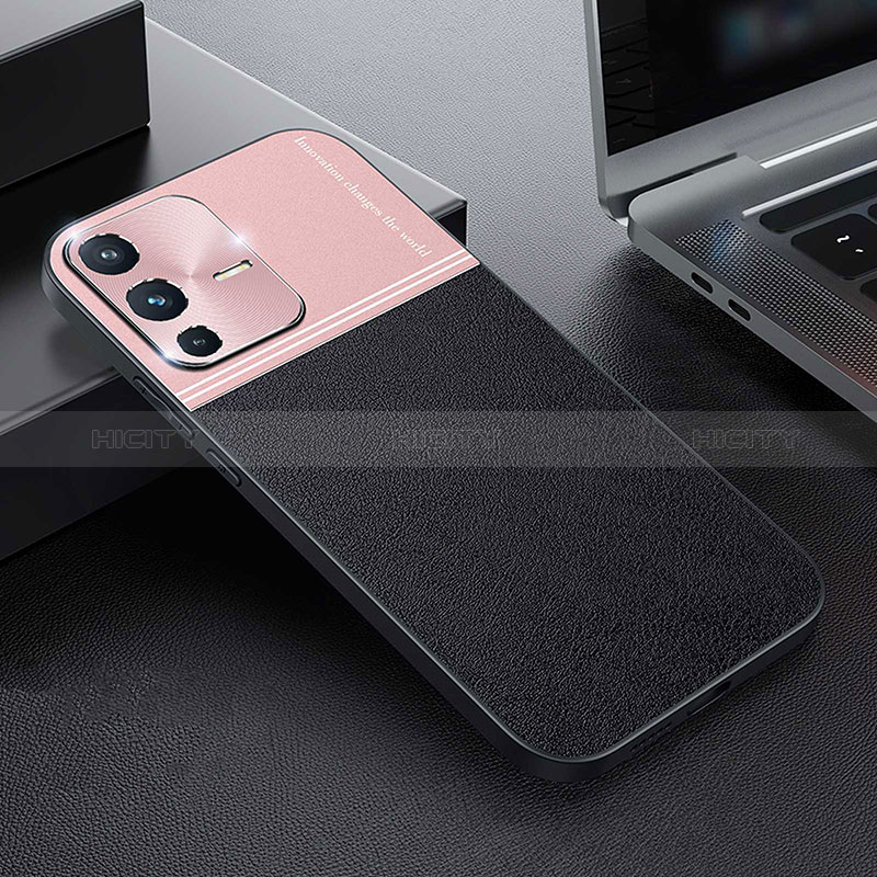 Coque Luxe Cuir et Plastique Housse Etui Mat QC1 pour Vivo V23 5G Or Rose Plus