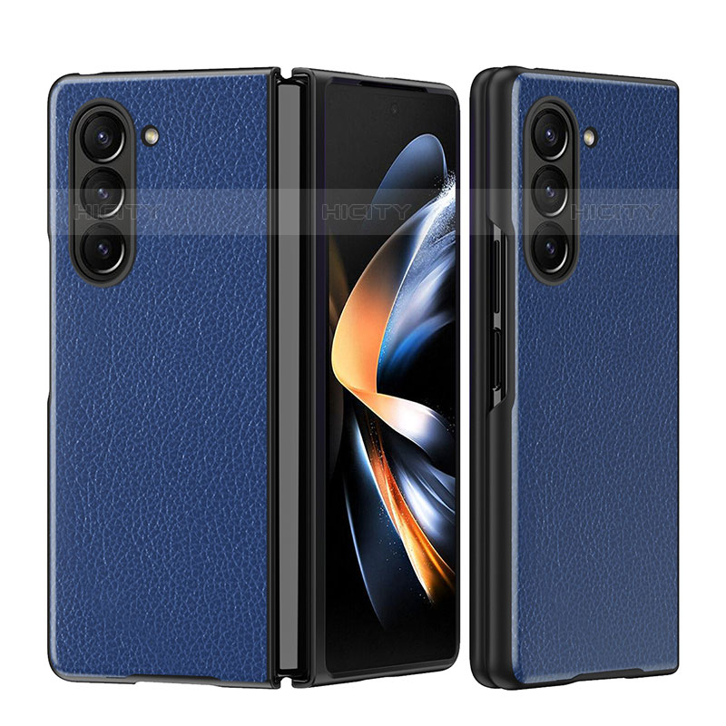 Coque Luxe Cuir et Plastique Housse Etui Mat QH1 pour Samsung Galaxy Z Fold5 5G Bleu Plus