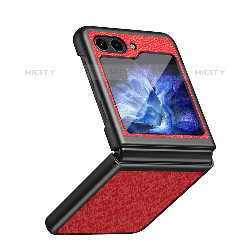 Coque Luxe Cuir et Plastique Housse Etui Mat QH2 pour Samsung Galaxy Z Flip5 5G Rouge Plus