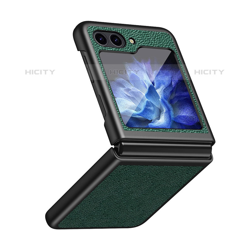 Coque Luxe Cuir et Plastique Housse Etui Mat QH2 pour Samsung Galaxy Z Flip5 5G Vert Plus