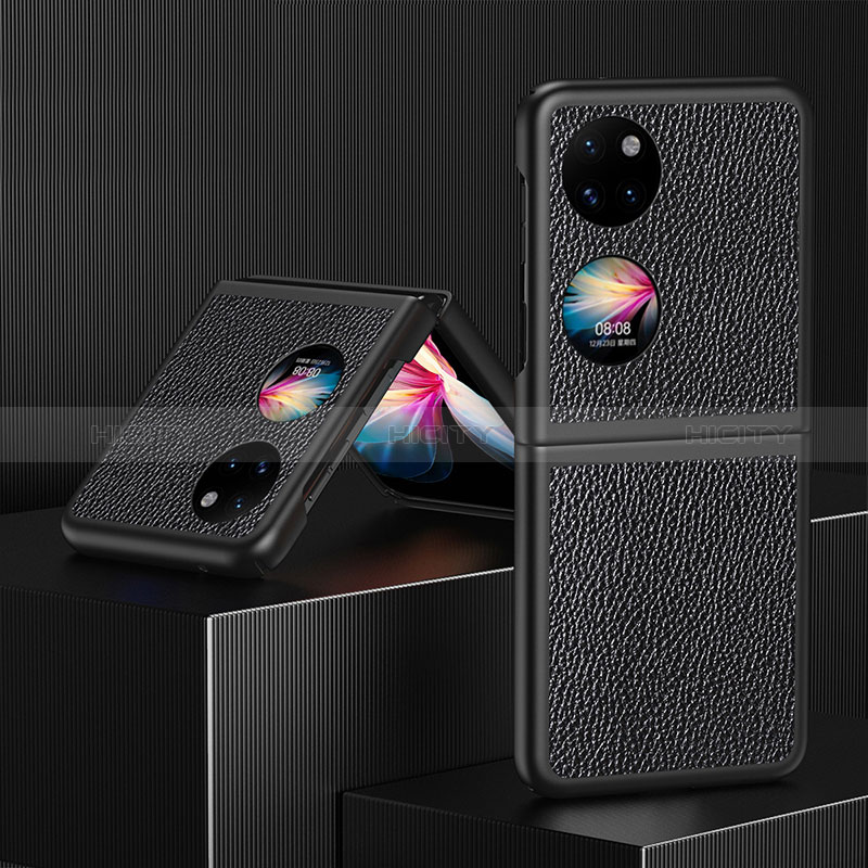 Coque Luxe Cuir et Plastique Housse Etui Mat QH3 pour Huawei Pocket S Noir Plus