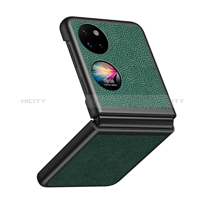 Coque Luxe Cuir et Plastique Housse Etui Mat QH4 pour Huawei P50 Pocket Vert Plus