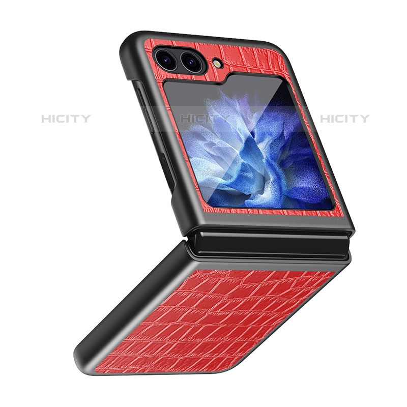 Coque Luxe Cuir et Plastique Housse Etui Mat QH4 pour Samsung Galaxy Z Flip5 5G Rouge Plus