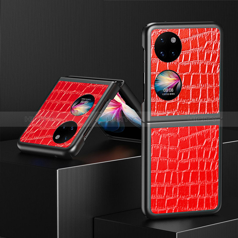 Coque Luxe Cuir et Plastique Housse Etui Mat QH7 pour Huawei P60 Pocket Rouge Plus