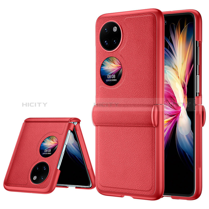 Coque Luxe Cuir et Plastique Housse Etui Mat QK2 pour Huawei P60 Pocket Rouge Plus