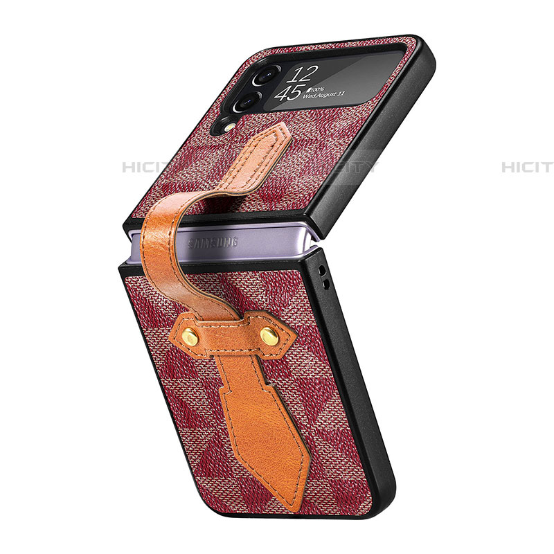 Coque Luxe Cuir et Plastique Housse Etui Mat R01 pour Samsung Galaxy Z Flip4 5G Rouge Plus