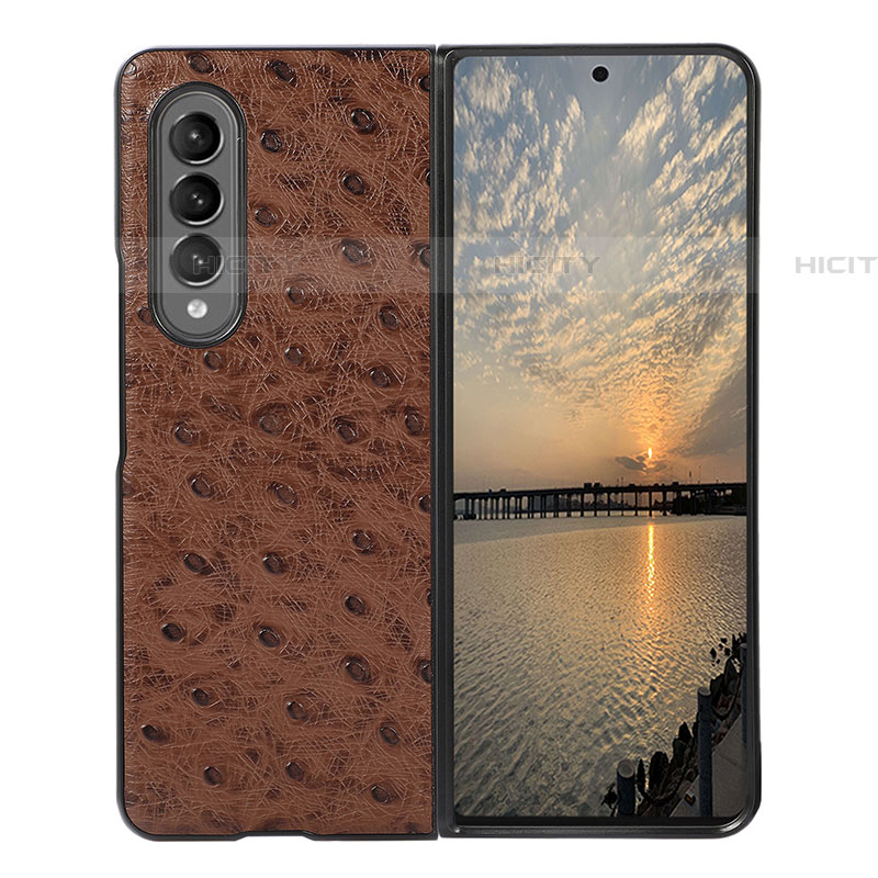 Coque Luxe Cuir et Plastique Housse Etui Mat R01 pour Samsung Galaxy Z Fold4 5G Marron Plus