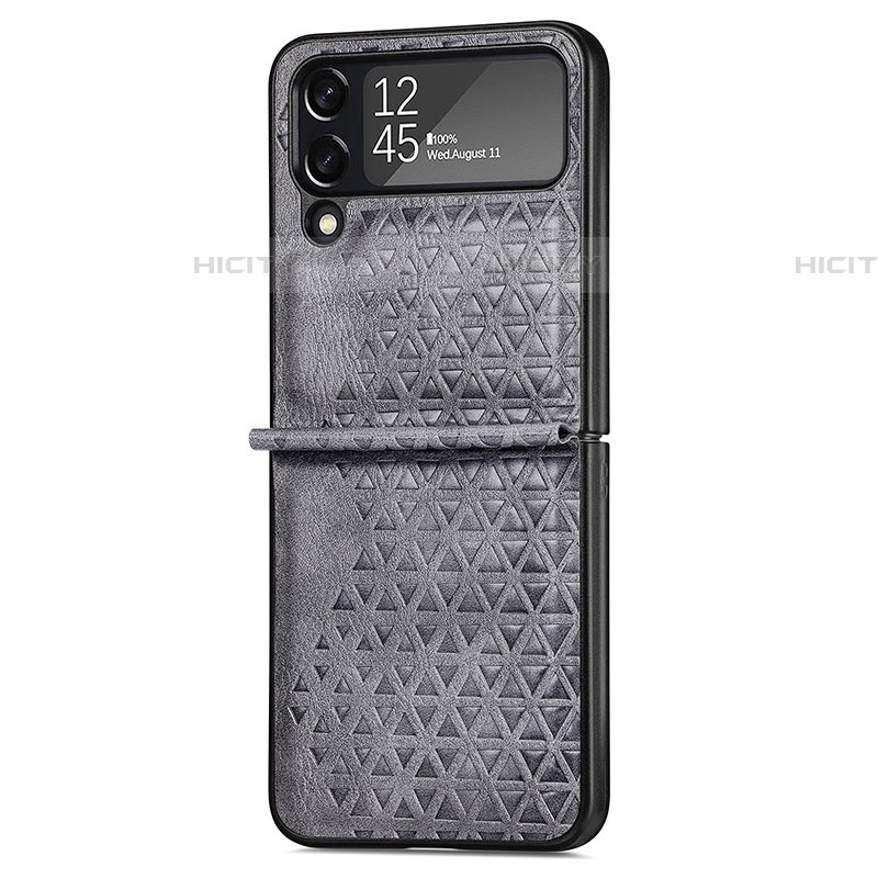 Coque Luxe Cuir et Plastique Housse Etui Mat R02 pour Samsung Galaxy Z Flip4 5G Gris Plus