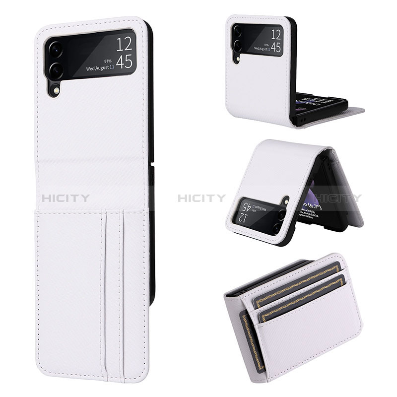 Coque Luxe Cuir et Plastique Housse Etui Mat R03 pour Samsung Galaxy Z Flip3 5G Blanc Plus