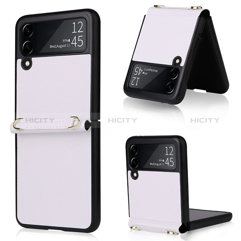 Coque Luxe Cuir et Plastique Housse Etui Mat R04 pour Samsung Galaxy Z Flip3 5G Blanc Plus