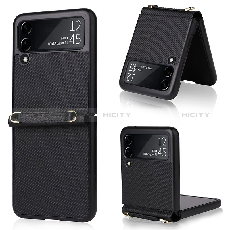 Coque Luxe Cuir et Plastique Housse Etui Mat R04 pour Samsung Galaxy Z Flip3 5G Noir Plus