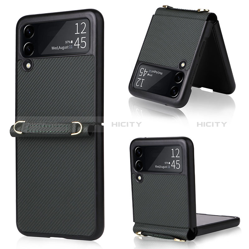 Coque Luxe Cuir et Plastique Housse Etui Mat R04 pour Samsung Galaxy Z Flip3 5G Vert Plus