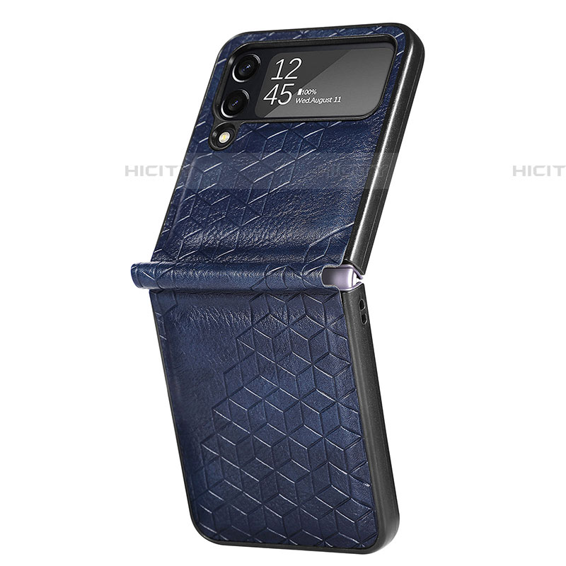 Coque Luxe Cuir et Plastique Housse Etui Mat R04 pour Samsung Galaxy Z Flip4 5G Bleu Plus