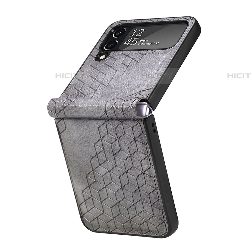 Coque Luxe Cuir et Plastique Housse Etui Mat R04 pour Samsung Galaxy Z Flip4 5G Gris Plus