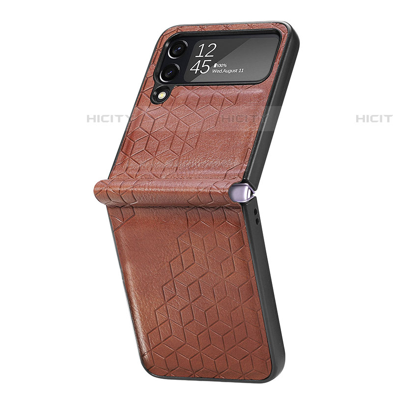 Coque Luxe Cuir et Plastique Housse Etui Mat R04 pour Samsung Galaxy Z Flip4 5G Marron Plus