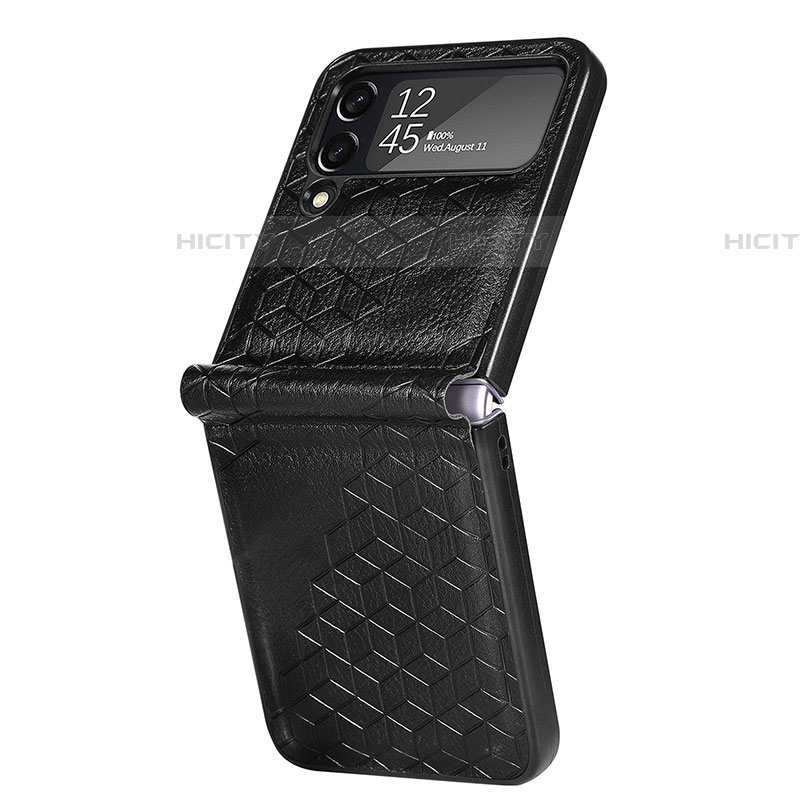 Coque Luxe Cuir et Plastique Housse Etui Mat R04 pour Samsung Galaxy Z Flip4 5G Noir Plus