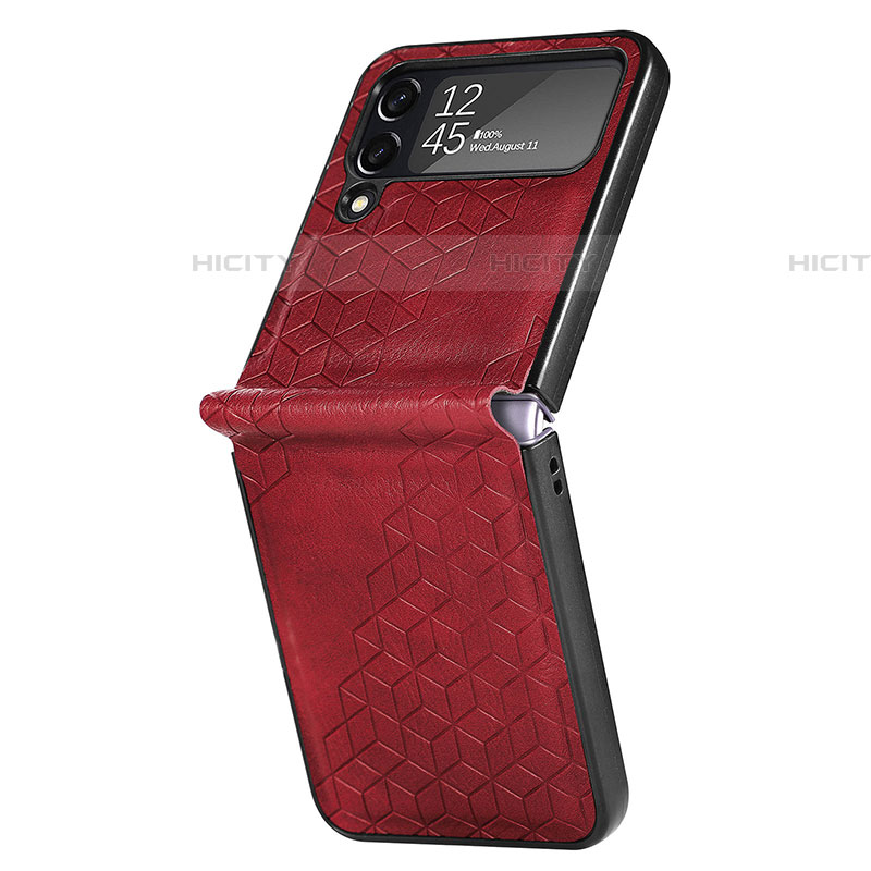 Coque Luxe Cuir et Plastique Housse Etui Mat R04 pour Samsung Galaxy Z Flip4 5G Rouge Plus