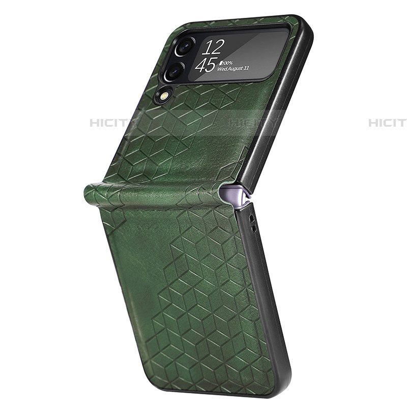 Coque Luxe Cuir et Plastique Housse Etui Mat R04 pour Samsung Galaxy Z Flip4 5G Vert Plus