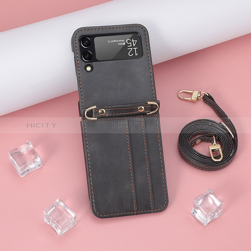 Coque Luxe Cuir et Plastique Housse Etui Mat R06 pour Samsung Galaxy Z Flip3 5G Noir Plus