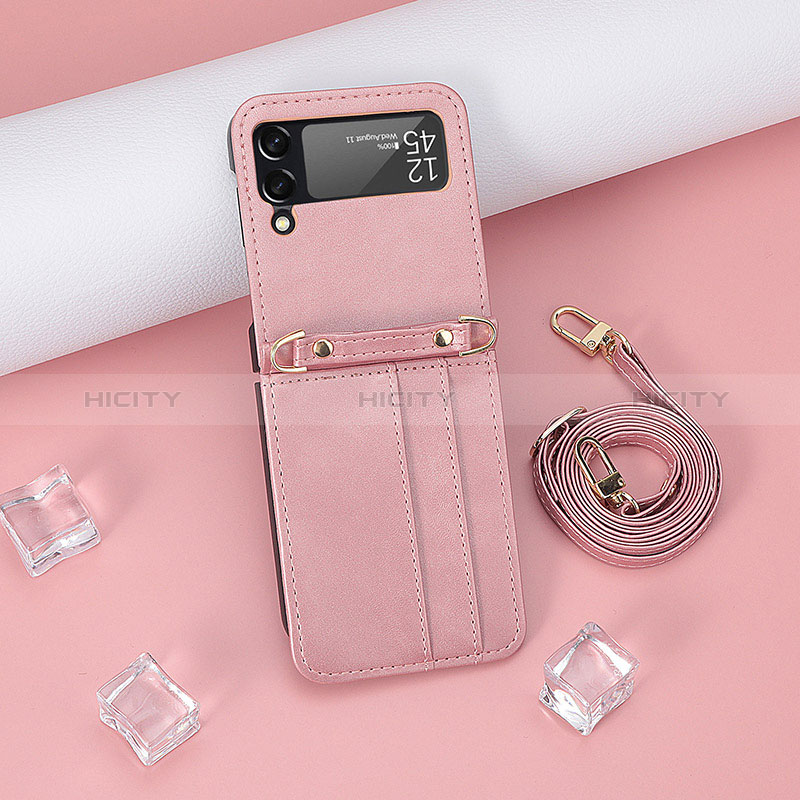 Coque Luxe Cuir et Plastique Housse Etui Mat R06 pour Samsung Galaxy Z Flip3 5G Or Rose Plus