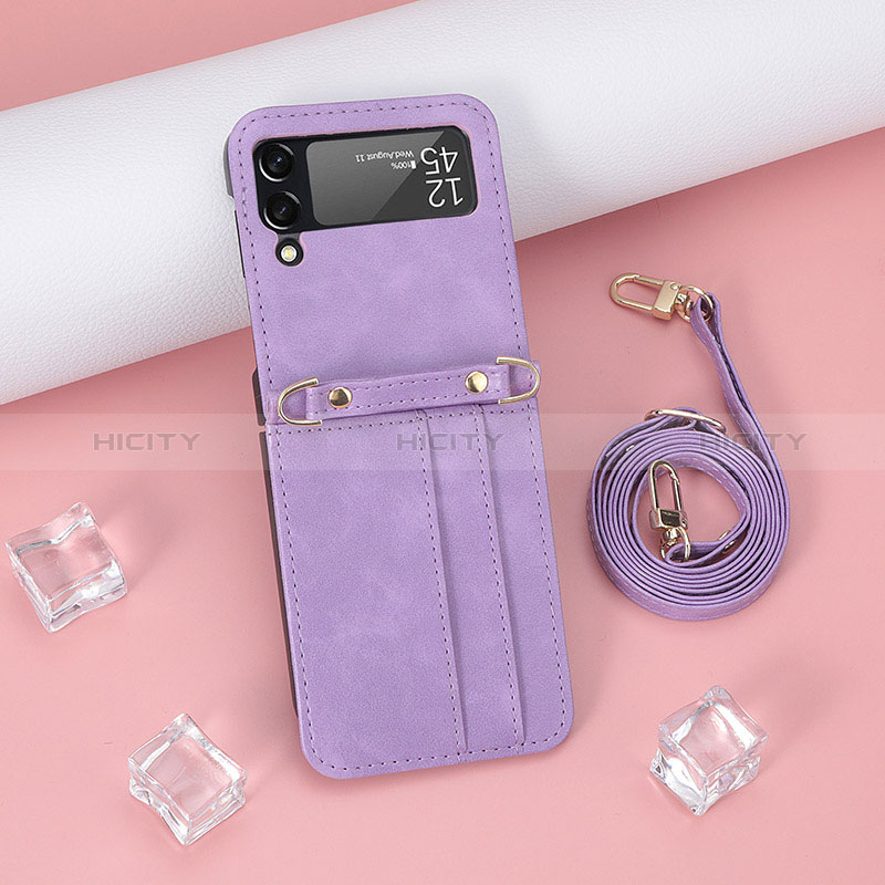 Coque Luxe Cuir et Plastique Housse Etui Mat R06 pour Samsung Galaxy Z Flip3 5G Violet Plus