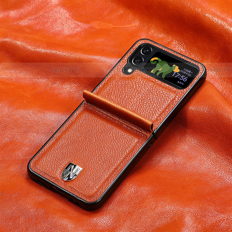 Coque Luxe Cuir et Plastique Housse Etui Mat R06 pour Samsung Galaxy Z Flip4 5G Orange Plus