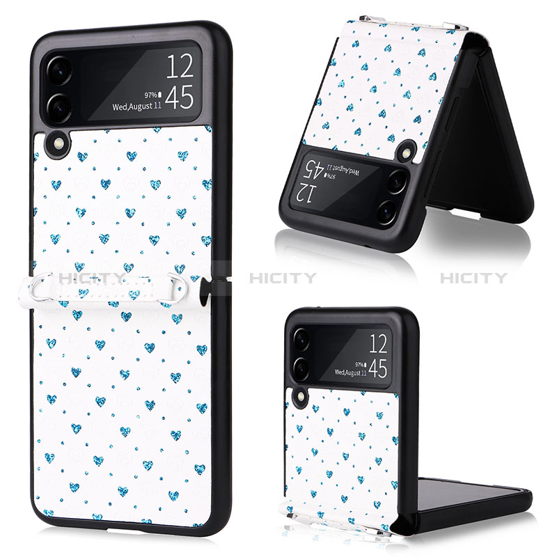 Coque Luxe Cuir et Plastique Housse Etui Mat R07 pour Samsung Galaxy Z Flip3 5G Bleu Plus