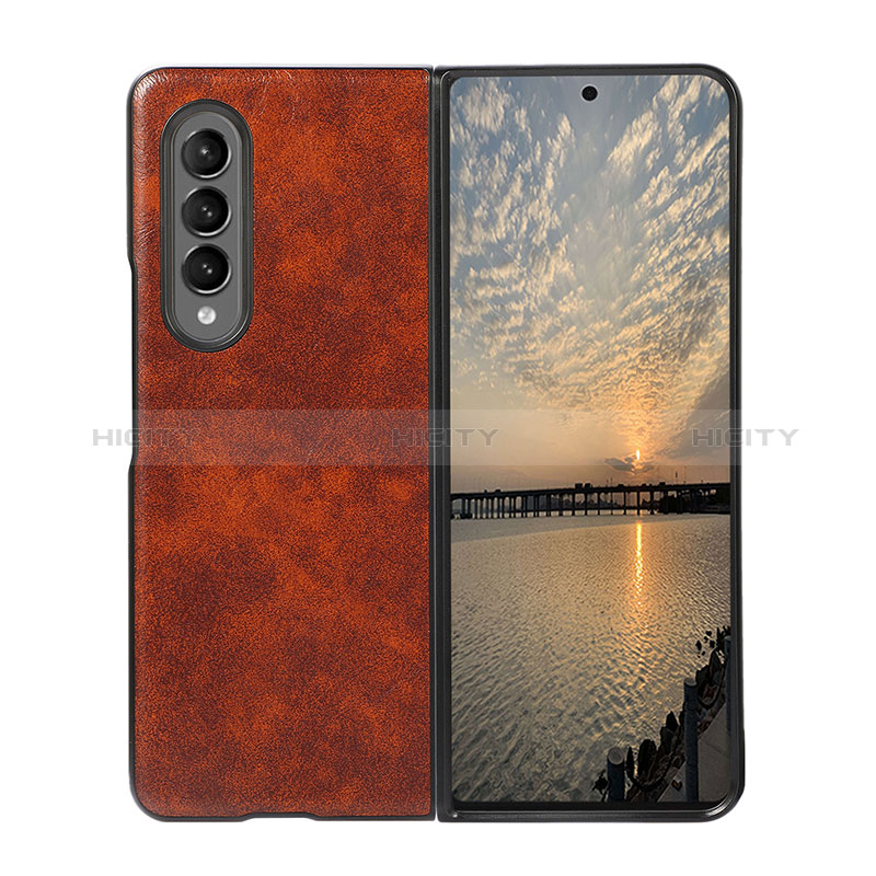 Coque Luxe Cuir et Plastique Housse Etui Mat R07 pour Samsung Galaxy Z Fold3 5G Brun Clair Plus