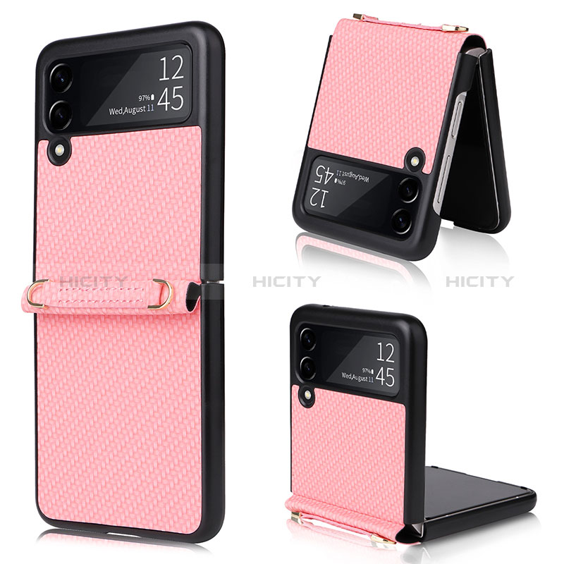 Coque Luxe Cuir et Plastique Housse Etui Mat R08 pour Samsung Galaxy Z Flip3 5G Or Rose Plus