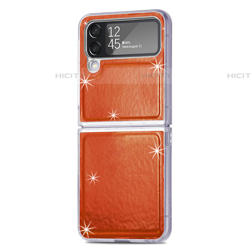 Coque Luxe Cuir et Plastique Housse Etui Mat R08 pour Samsung Galaxy Z Flip4 5G Orange Plus