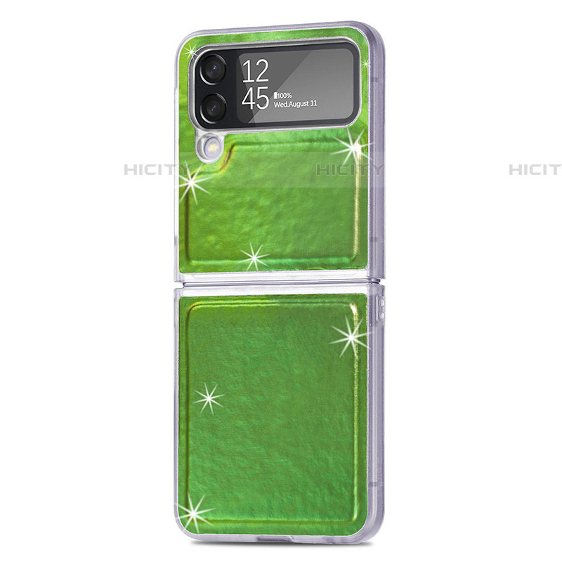 Coque Luxe Cuir et Plastique Housse Etui Mat R08 pour Samsung Galaxy Z Flip4 5G Vert Plus