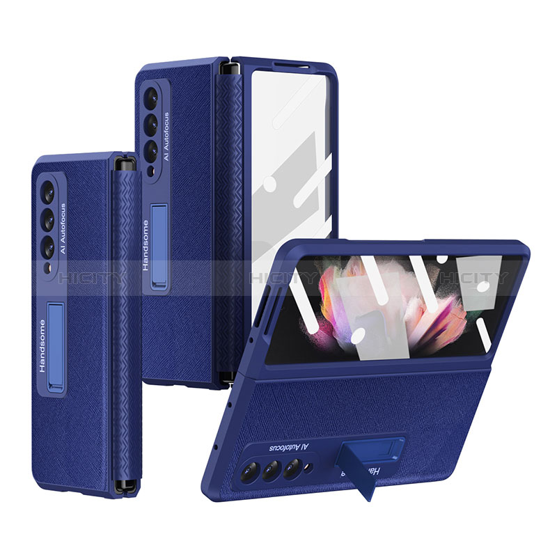 Coque Luxe Cuir et Plastique Housse Etui Mat R09 pour Samsung Galaxy Z Fold3 5G Bleu Plus