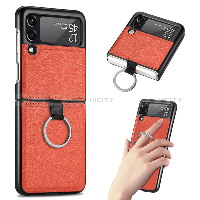 Coque Luxe Cuir et Plastique Housse Etui Mat S01 pour Samsung Galaxy Z Flip3 5G Orange Plus