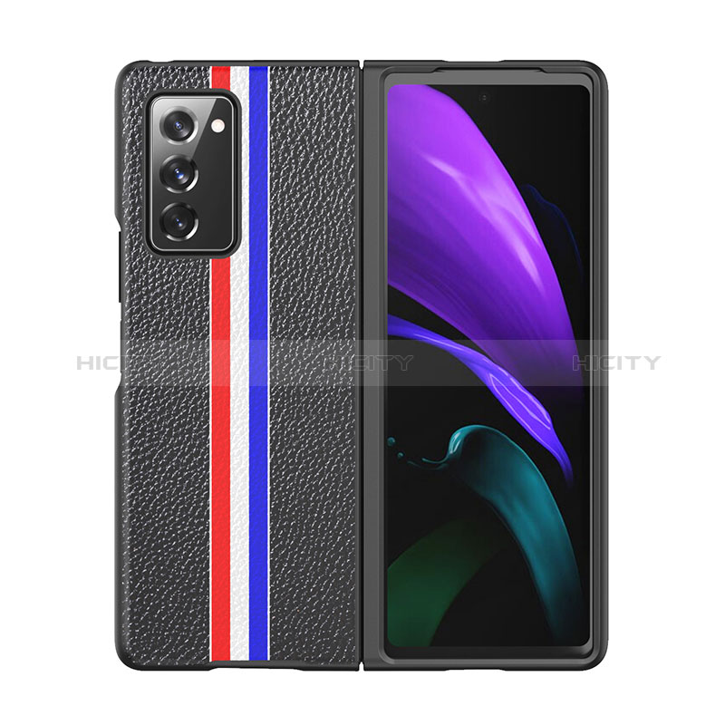 Coque Luxe Cuir et Plastique Housse Etui Mat S01 pour Samsung Galaxy Z Fold2 5G Noir Plus