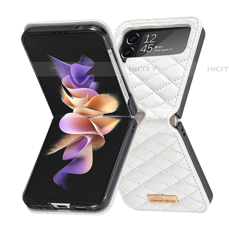 Coque Luxe Cuir et Plastique Housse Etui Mat S02 pour Samsung Galaxy Z Flip4 5G Blanc Plus