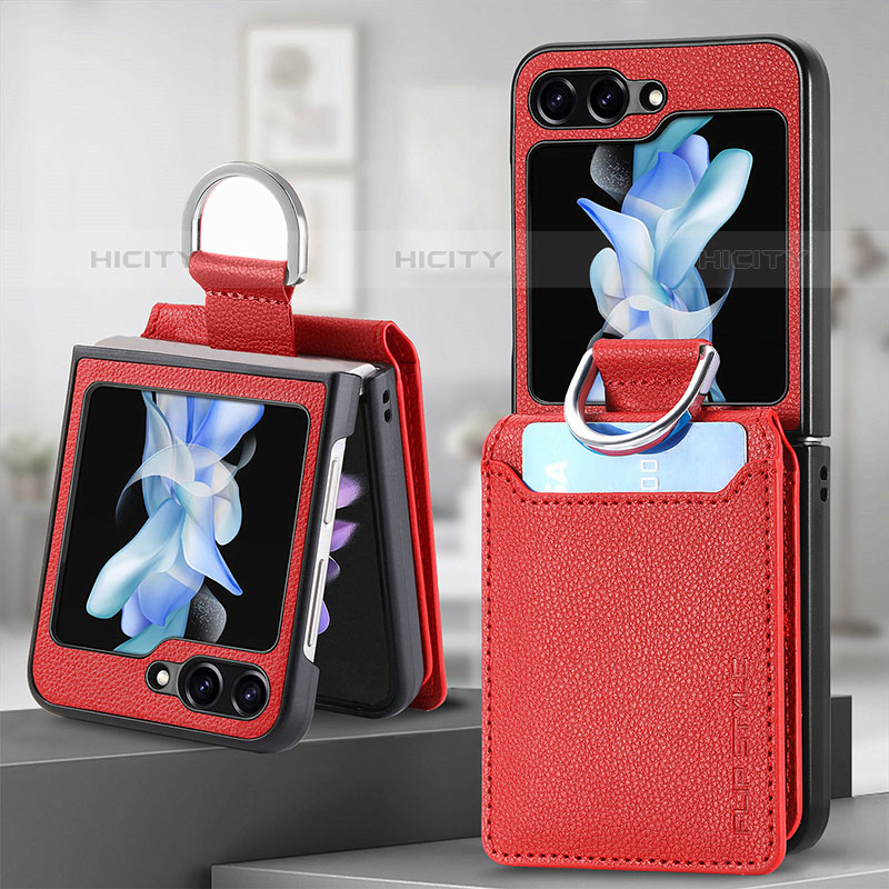 Coque Luxe Cuir et Plastique Housse Etui Mat S02D pour Samsung Galaxy Z Flip5 5G Rouge Plus