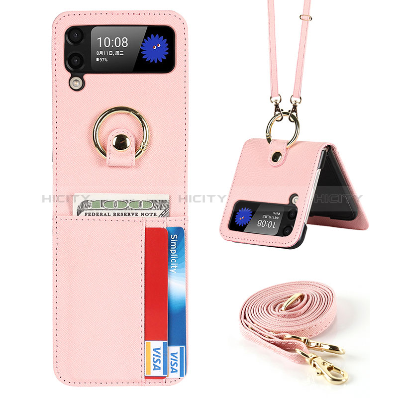 Coque Luxe Cuir et Plastique Housse Etui Mat S03 pour Samsung Galaxy Z Flip3 5G Rose Plus