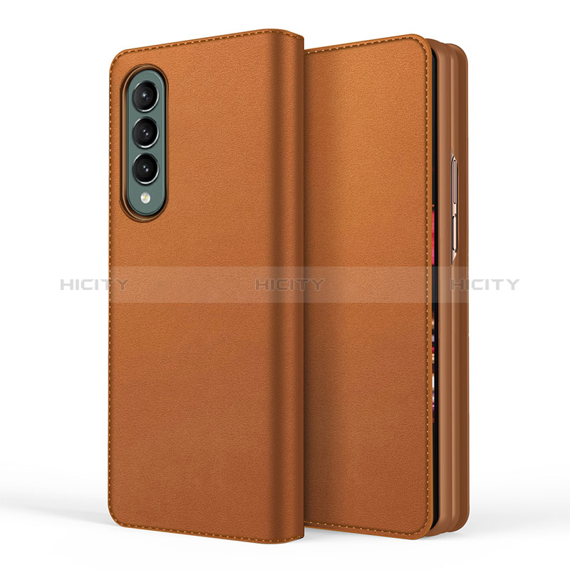 Coque Luxe Cuir et Plastique Housse Etui Mat S03 pour Samsung Galaxy Z Fold3 5G Marron Plus