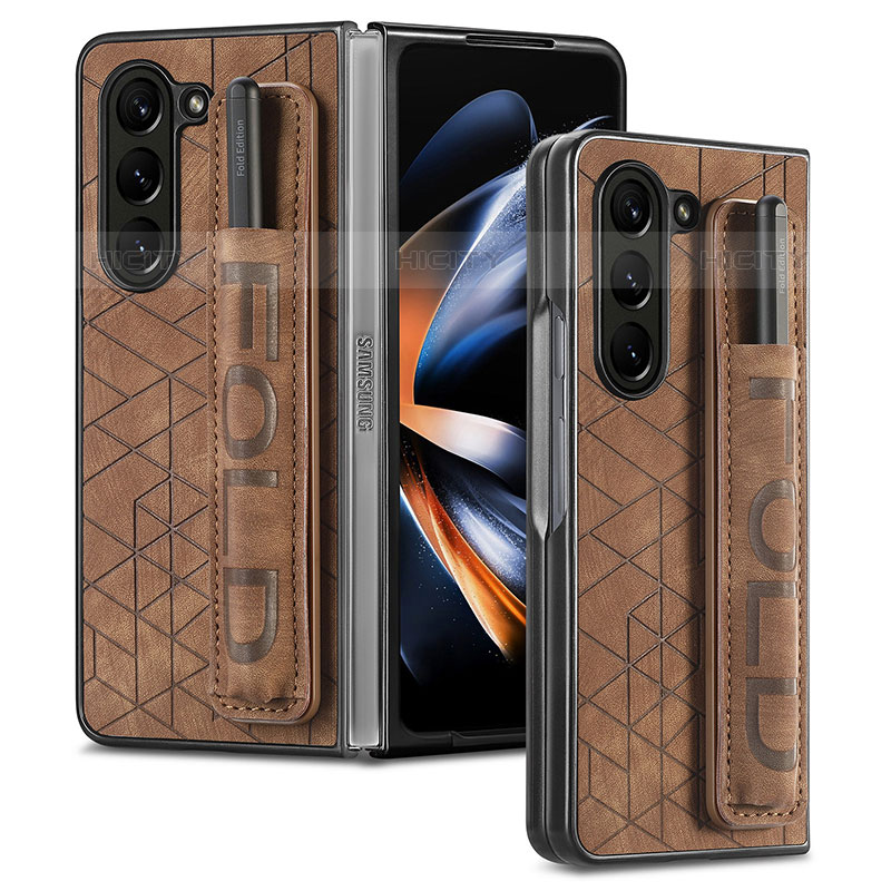 Coque Luxe Cuir et Plastique Housse Etui Mat S03D pour Samsung Galaxy Z Fold5 5G Marron Plus