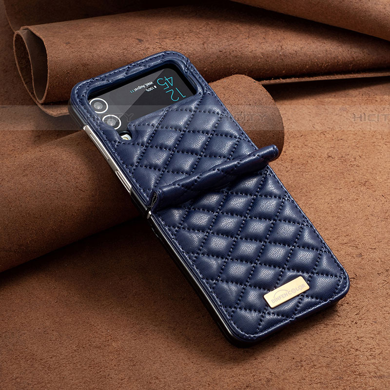 Coque Luxe Cuir et Plastique Housse Etui Mat S04 pour Samsung Galaxy Z Flip4 5G Bleu Plus