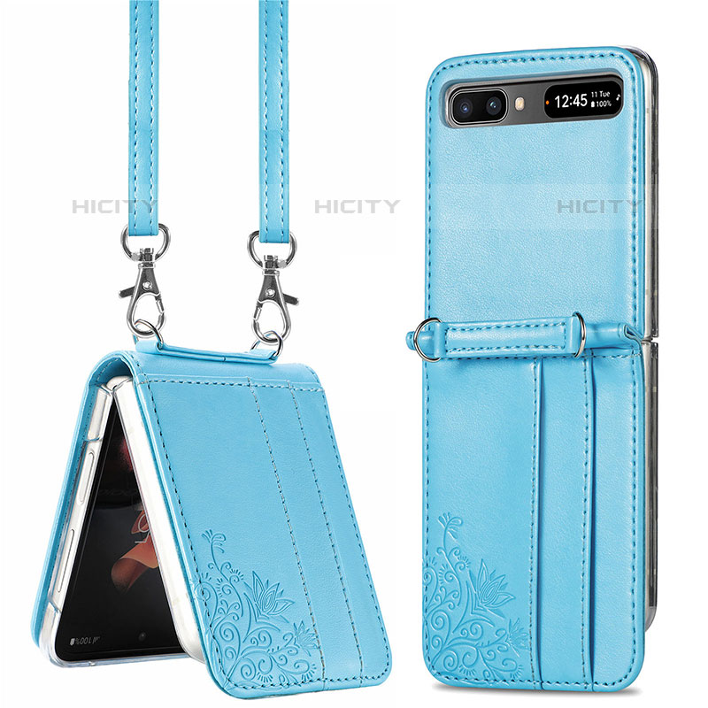 Coque Luxe Cuir et Plastique Housse Etui Mat S04D pour Samsung Galaxy Z Flip5 5G Bleu Plus