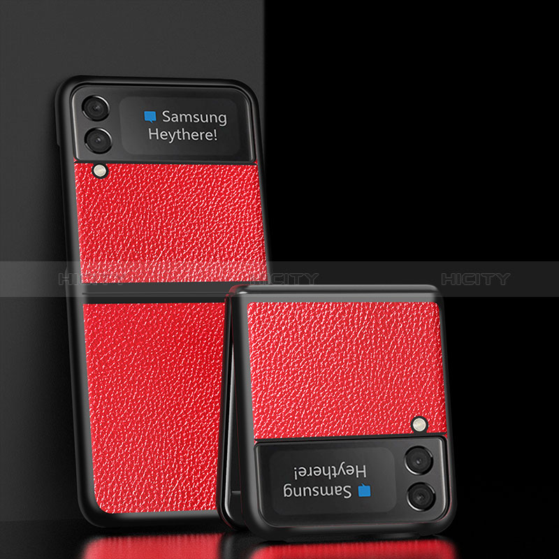 Coque Luxe Cuir et Plastique Housse Etui Mat S05 pour Samsung Galaxy Z Flip3 5G Rouge Plus