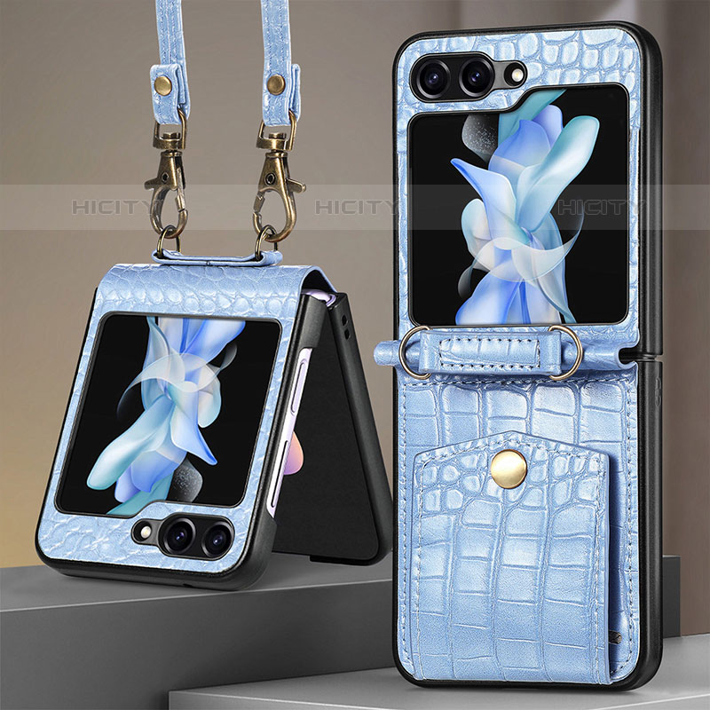 Coque Luxe Cuir et Plastique Housse Etui Mat S05D pour Samsung Galaxy Z Flip5 5G Bleu Plus