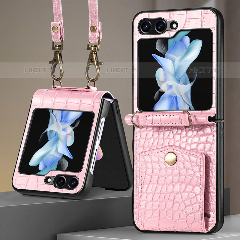 Coque Luxe Cuir et Plastique Housse Etui Mat S05D pour Samsung Galaxy Z Flip5 5G Or Rose Plus