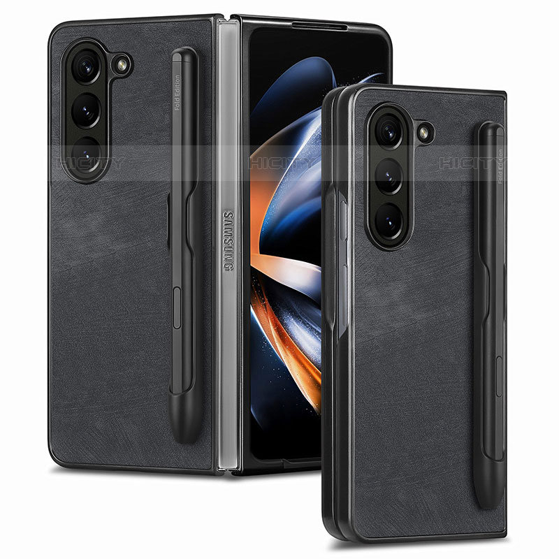 Coque Luxe Cuir et Plastique Housse Etui Mat S05D pour Samsung Galaxy Z Fold5 5G Noir Plus